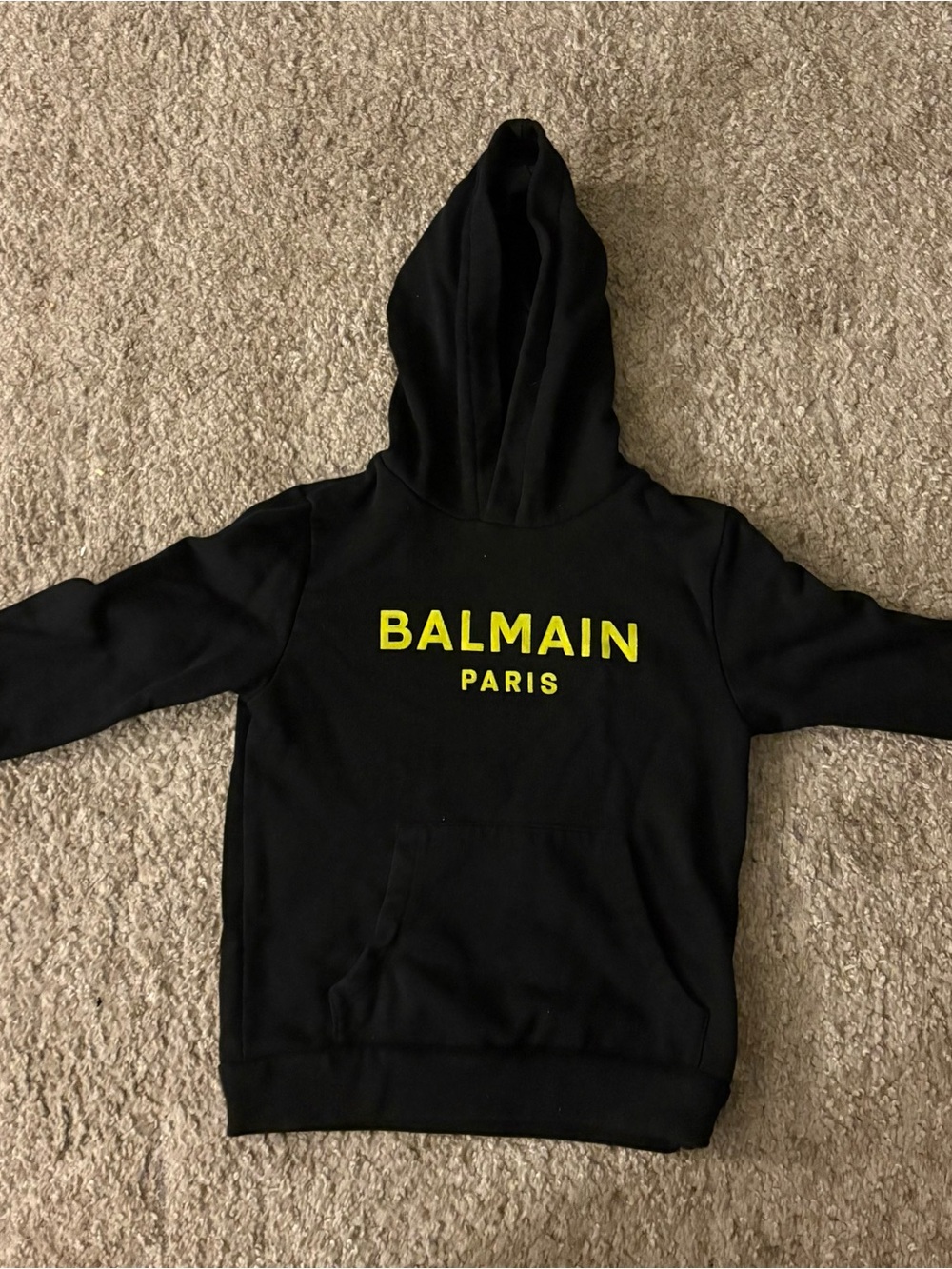 Balmain Kids Black Hoodie with Neon Yellow Logo